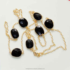 Black Onyx Gemstone Christian Trendy Statement Necklace Sterling <b>Silver</b> Gold Plated Bezel Setting <b>Fine</b> Jewelry - Product Image 1