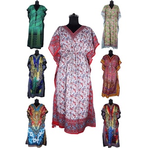 Fashion Style Long Beach <b>Kaftan</b> Pom Pom <b>Kaftan</b> Hand Block Print <b>Kaftan</b> Handmade Indian Caftan Abaya <b>Kaftan</b> Caftan Arab Jalabiya - Product Image 1