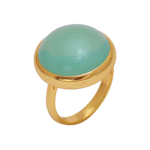 Anillo de Plata de Ley 925 clásico de moda Prehnita Calcedonia Piedra preciosa Chapado en oro Unisex para aniversario de boda - Product Image 1