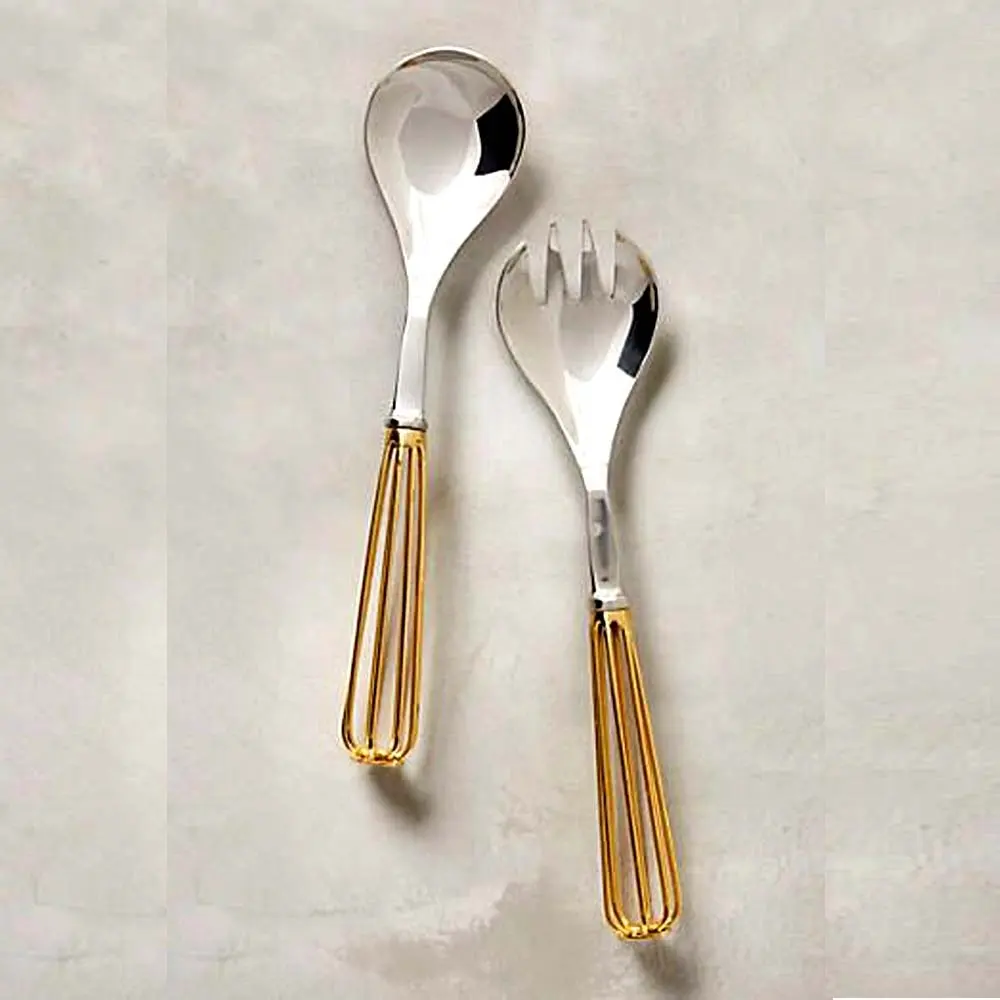 Gold Wire Handle Salad Server stainless steel salad servers bamboo salad servers wooden Kitchen accessories