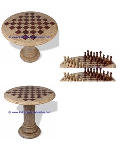 Table d'échecs sur piédestal en onyx avec jeu d'échecs élégant et durable en marbre - Product Image 3