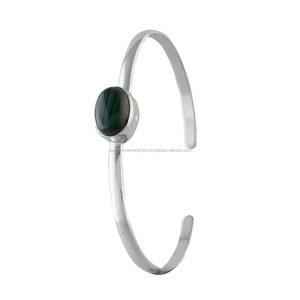 Bracelet en argent fin avec pierres précieuses malachite, 13mm, bijoux de poignet - Product Image 2