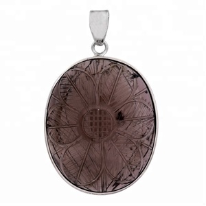 Ovale Cab Smoky Quartz Gemstone Bijoux en argent sterling 925 avec pendentif à la mode romantique plaqué argent. - Product Image 1
