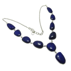 925 plata esterlina mujer hermosa cadena en forma de corazón lapislázuli Natural piedra preciosa corte esmeralda perla joyería de moda para bodas - Product Image 1