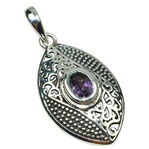 Colgantes de plata de ley 925 con forma ovalada de amatista, joyería de plata de diseño - Product Image 2