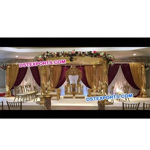 Designer Fiber <b>Wedding</b> Mandap Golden Carved Pagoda Set Fiberglass Lightweight Modern Customizable Size & Color - Product Image 1