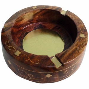 Ceniceros de Madera Hechos a Mano para Hotel, Cenicero con Incrustaciones de Latón Antiguo Personalizado, Cenicero de Cigarros Antiguo, Soporte para Cenicero de Cigarros - Product Image 1