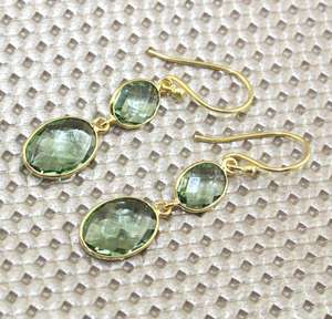ต่างหูควอทซ์แอเมทิสต์สีเขียวไลท์ต่างหูทองเหลืองชุบทองแป้นต่างหูสำหรับผู้หญิง - Product Image 3