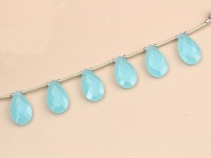 Buena Venta de cuentas de Calcedonia Aqua en forma de pera natural hebra briolette forma de lágrima cuentas perforadas hebra para la fabricación de joyas - Product Image 3