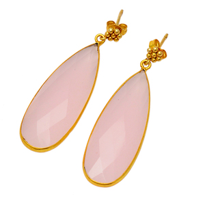 Briolette poire Rose calcédoine pierres précieuses boucles d'oreilles 925 argent Sterling plaqué or romantique femmes goujon balancent mariages cadeau - Product Image 1