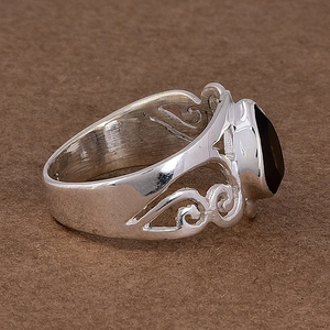 แหวนเงินสเตอร์ลิง925แข็งทำด้วยมือเครื่องประดับชั้นดีพร้อมลูกแพร์6X8มม. พลอยควอทซ์ควันสำหรับงานแต่งงาน - Product Image 3