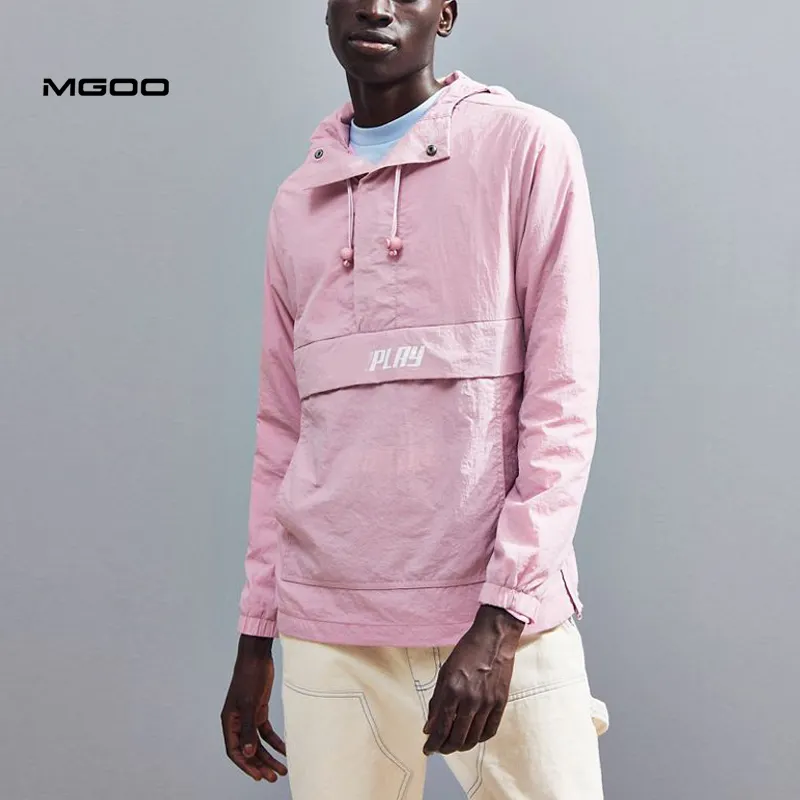 MGOO 100% नायलॉन सादे रंग anorak जैकेट कस्टम डिजाइन स्क्रीन प्रिंटिंग आधा-ज़िप प्रकाश windbreaker जैकेट