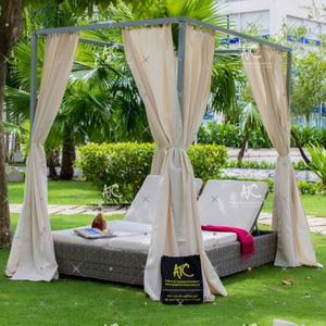 เฟอร์นิเจอร์ชายหาด PE หวายหวายกลางแจ้งเก้าอี้คู่กับหลังคา - Product Image 1