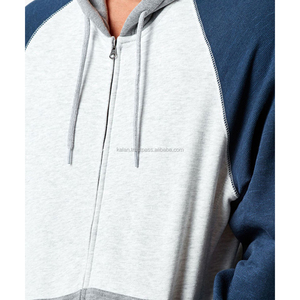 Vente en gros de sweat à capuche pour homme 100% coton personnalisé bleu gris et blanc pulls de sport unis tissage tricoté KFH35 - Product Image 5