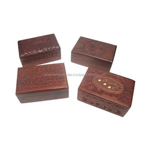 Caja organizadora de almacenamiento de joyas con incrustaciones de latón Rectangular de calidad superior y baratija de madera tallada a mano, Juego de 4 - Product Image 2