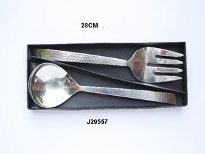 Ensemble de saladiers martelés et polis miroir, fabriqué en acier, style cuillère, couverts, cuillère à salade et fourchette à salade, vente chaude - Product Image 6