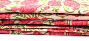 Handmade Block Printed Organic Eco-Friendly Cotton Garment Material Indian <b>White</b> Base Red Flower Green Leaf Design Dress Bags - Product Image 5