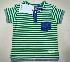 高品质新品牌标签男孩儿童孩子绿色白色条纹t恤休闲夏装顶部孟加拉库存批次