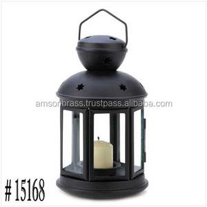 Iron & Glass Small Hanging Candle <b>Lantern</b> Metal <b>Lantern</b> for Candle Holder Tealight with Glass for Tabletop Matt <b>Black</b> - Product Image 2