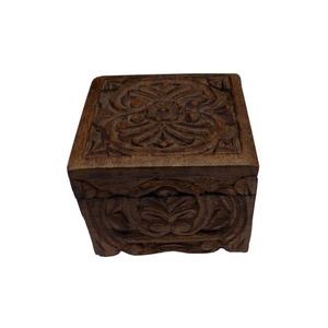 Desktop Decorative Square <b>Wood</b> Storage <b>Gifts</b> <b>Box</b> With Carved Design for Earrings, Rings, Necklaces - Product Image 2