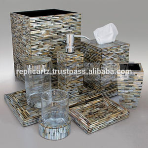 Juego de baño decorativo con incrustaciones de nácar, juego de accesorios de baño de cristal decorativo, bandeja dispensadora de jabón, soporte para cepillo de dientes - Product Image 1