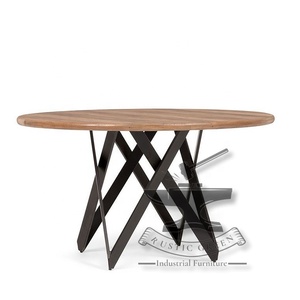 โต๊ะไม้สไตล์อุตสาหกรรมพร้อมฐานโลหะสำหรับห้องครัวร้านอาหารห้องนั่งเล่นโรงแรมหรือใช้รับประทานอาหาร - Product Image 5
