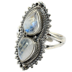 Bagues en argent Sterling 925 avec pierre de lune arc-en-ciel en forme de poire, bijoux en argent Sterling 925, vente en gros - Product Image 1