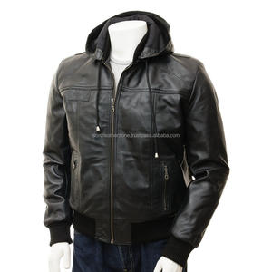 Chaqueta de bombardero de piel de vaca de invierno de alta calidad con capucha de piel de oveja transpirable Opción de talla grande - Product Image 1