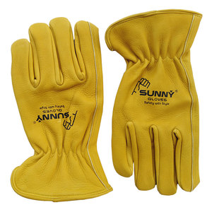Yellow Cowhide Leather <b>Driver</b> Working <b>Gloves</b> - Product Image 2