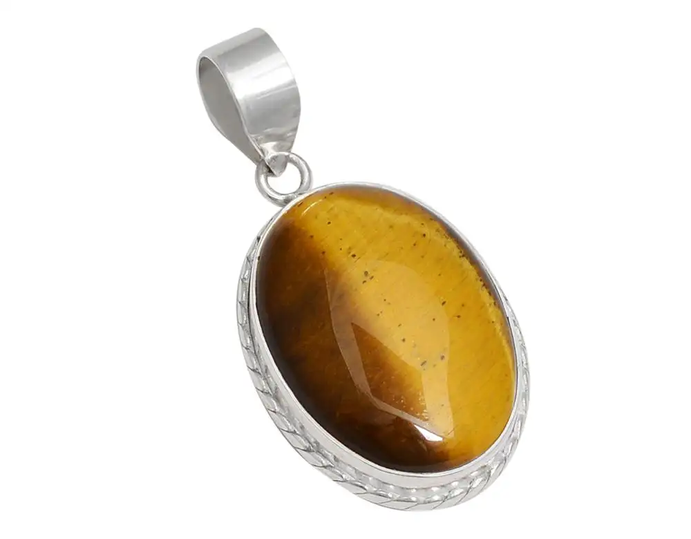 Tiger Eye Agate Oval Sterling Silver Gemstone Pendant