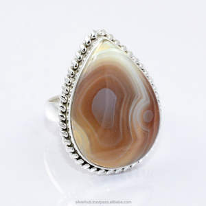 Agate du Botswana 925 Argent Boho Déclaration Anneau À La Main En Forme De Poire Pierre Précieuse avec Lunette Réglage En Argent Massif Bohème Bijoux - Product Image 1