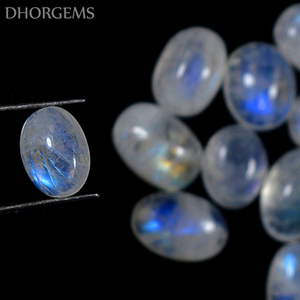 Pierre précieuse ovale cabochon en pierre de lune arc-en-ciel feu bleu naturelle authentique Dhorgems, taille libre, provenant du Rajasthan, effet de changement de couleur - Product Image 3