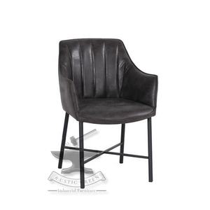 Silla de comedor de cuero genuino vintage, diseño rústico con patas de metal para dormitorio, cocina, restaurante, sala de estar, muebles de taller - Product Image 4