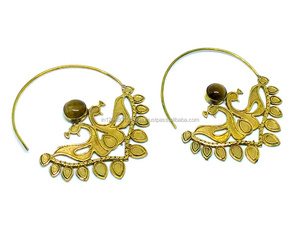Pendiente de aro de latón en espiral de ojo de tigre estilo bohemio para fiestas bodas compromisos o regalos - Product Image 3