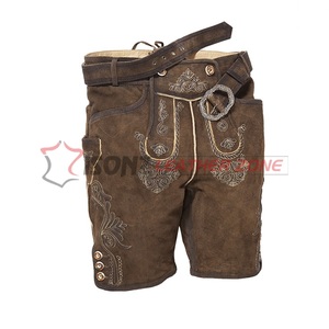 Lederhosen bavaroises en cuir suédé véritable, pantalon court traditionnel allemand avec bretelles assorties - Product Image 1