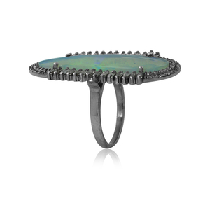 แหวนอัญมณีโอปอลธรรมชาติสีเงินสเตอร์ลิง925สำหรับงานปาร์ตี้ - Product Image 2