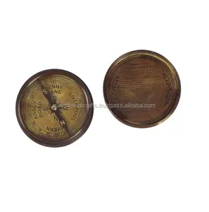 Brass Antique Compass with brown finish with Lid 3 Nautical Device with Engraved Imprint of Poem Retro Look Collectible CHCOM403