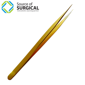 Pince à épiler professionnelle en or fin, pointe fine, droite, pour extensions de cils, 5 mm - Product Image 3