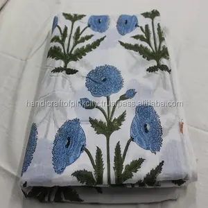 2.5 yards Indigo Dye Fabric Cotton fabric hand block printed Flower Print fabric