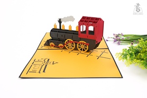 Carte de vœux Kirigami Pop-up Train faite à la main Carte cadeau d'anniversaire Train rouge noir par un fabricant vietnamien Carte papier artisanale - Product Image 4
