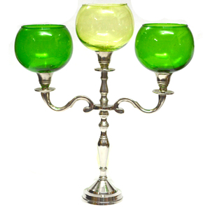 Portavelas de Vidrio Mosaico Hecho a Mano al por Mayor |   Candelabro Decorativo de Metal de 3 Brazos con Copas de Vidrio Verde para el Hogar, Bodas y Eventos - Product Image 2