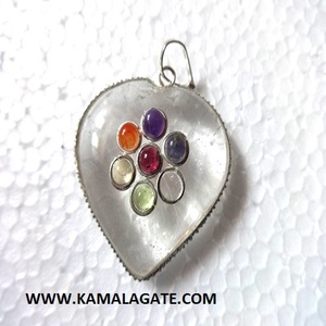Colgante pequeño de corazones hinchados, cristal Natural de cuarzo, piedra de 7 Chakras incrustada en forma de corazón, colgante de Chakra de moda de Metal - Product Image 1