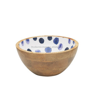 Cuenco de madera y esmalte para ensalada, estilo inspirado en Marruecos - Product Image 1