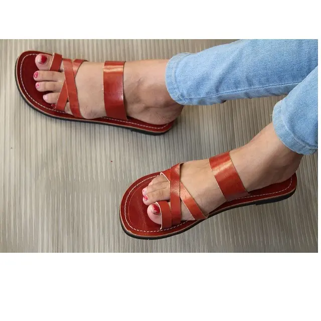 Genuine Leather Slipper Flip Flop Flat Sandal For Women