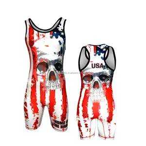 Disesuaikan pakaian gym bernapas keren kering pria gulat singlet kustom singlet tersublimasi