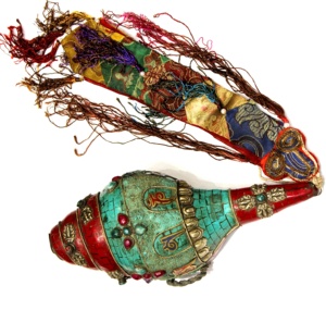 Concha de Caracol Tibetana Hecha a Mano, Concha Marina Natural, Budismo Religioso, Pulida, Material Orgánico de la India, Objeto de Colección Artístico - Product Image 3