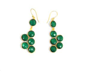 Belle forme ronde en quartz vert plaqué or bijoux faits à la main faisant des boucles d'oreilles multi-pierres naturelles - Product Image 4