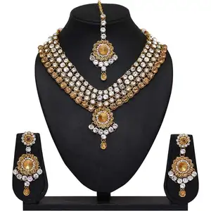 Kundan Necklace New Indian Design White & Gold Color 10 Necklaces Beads Women&#39;s Alloy Charm Necklaces Jewelry Handmade Craft