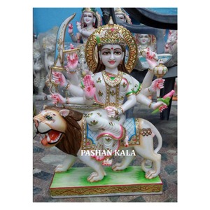 Esculturas Clásicas de la Diosa Durga Maa en Mármol Blanco - Product Image 1