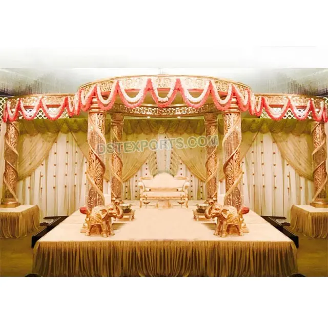 ประกายเกลียวคริสตัลงานแต่งงาน Mandap เพชรสีทอง Mandap ปรากฎการณ์ภาคใต้ของอินเดีย Mandap